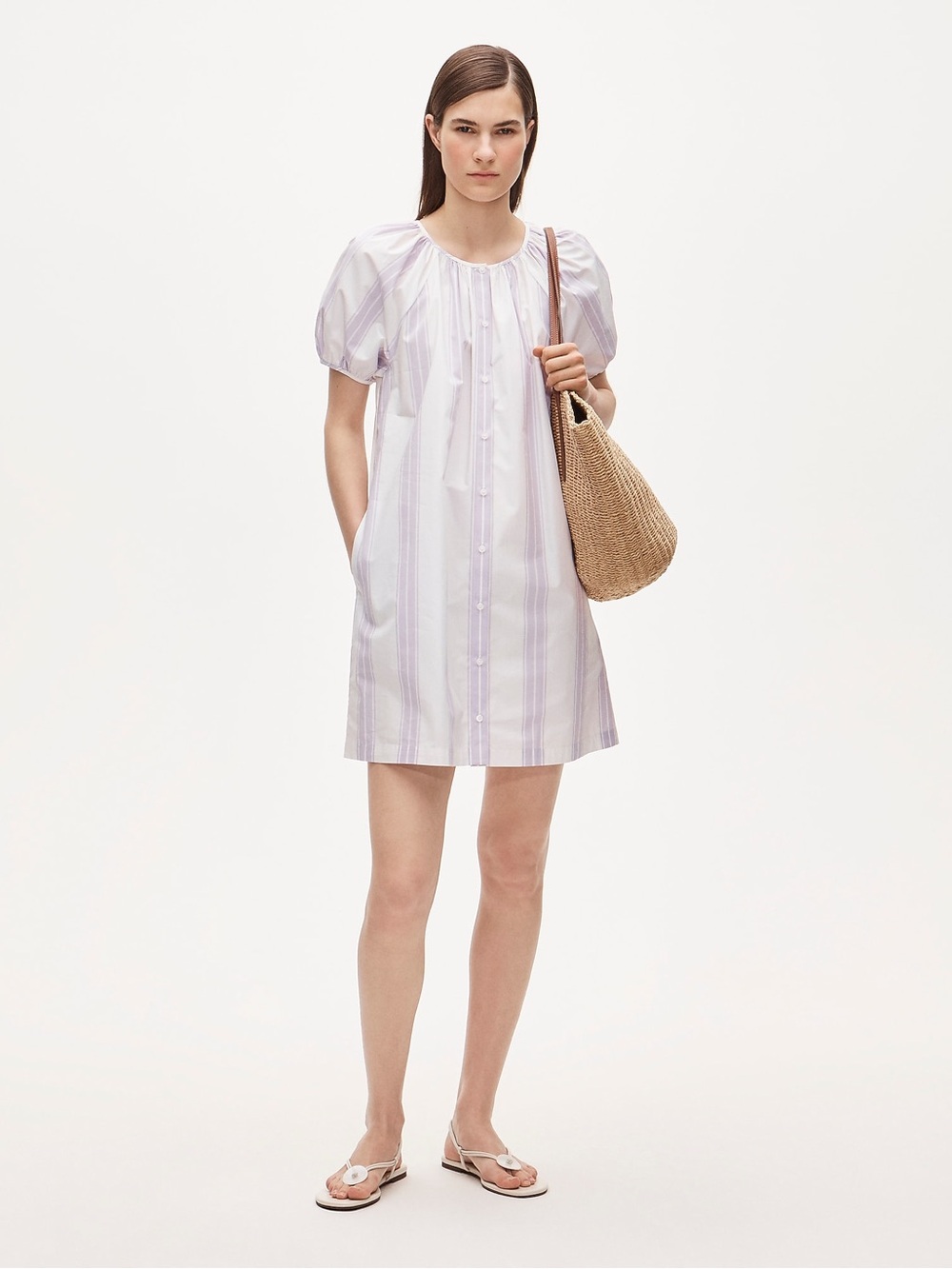 J. Crew White and Lavender Striped Mini Dress